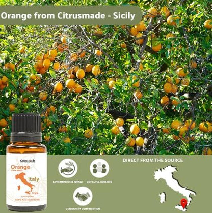 Orange Essential Oil - Direct from Citrusmade in Sicily- Aceite de Naranja Dulce for Home Care, Skincare $ Aromatherapy - Premium Therapeutic Grade (15ml)