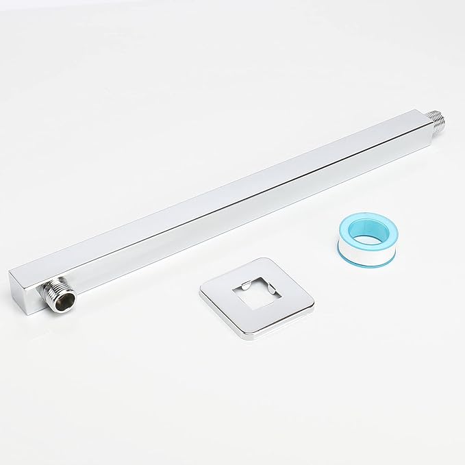 HarJue Shower Arm, Rain Shower Head Extension Extender, With Flange and Teflon Tape, Made of Thicken Stainless Steel for Bathroom Rainfall Shower (16 Inch, Chrome)