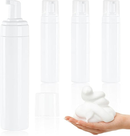 Foam Pump Bottle 8.5oz/250ml White Empty Foam Dispenser Bottle Travel Foaming Hand Soap Bottle Large Refillable Foaming Bottle for Shampoo Cleaning Traveling (4 Pack)