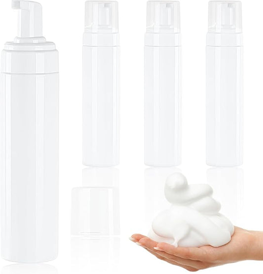 Foam Pump Bottle 8.5oz/250ml White Empty Foam Dispenser Bottle Travel Foaming Hand Soap Bottle Large Refillable Foaming Bottle for Shampoo Cleaning Traveling (4 Pack)