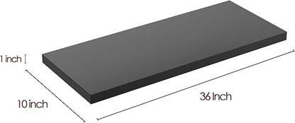 Wall Shelf Set of 3, Black Floating Shelves 36 in W x 10 in D x 1 in H, Wooden Floating Wall Shelf with Invisible Brackets for Living Room/Bedroom/Bathroom/Kitchen Storage and Decor