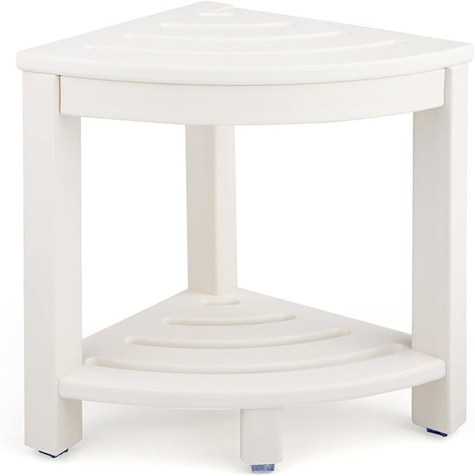 HDPE Corner Shower Stool,Shower Bench Seat with Storage Shelf for Shaving Legs Plastic Spa Bath Step Foot Rest for Bathroom Small Place (White)
