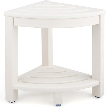 HDPE Corner Shower Stool,Shower Bench Seat with Storage Shelf for Shaving Legs Plastic Spa Bath Step Foot Rest for Bathroom Small Place (White)