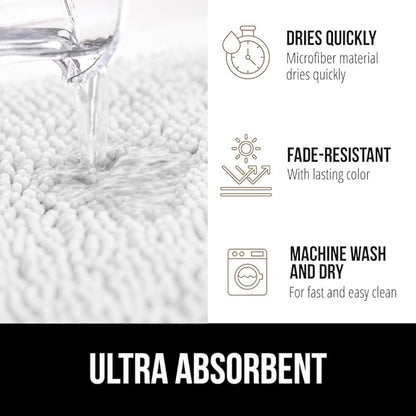GORILLA GRIP Bathroom Rug Sets 3 Piece, Bath Mat Set and Oval Toilet Base with Rubber Backing, Plush Absorbent Shaggy Chenille Washable Mats, Includes 24x19.5, 24x17 and 36x24 Inch Rugs, White