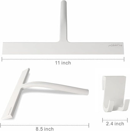 Shower Squeegee with Silicone Hook, 11" Inch Width All Purpose Squeegee Wiper for Shower Glass Doors Bathroom Mirror Tiles Car Window Cleaner Tool - White