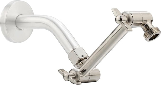 5 Inch Adjustable Shower Head Extension Arm With Locking Set Screw, Singing Rain Brass Nickel Brushed Angle Height Adjustable, Easy To Install, G1/2 Universal Connector Compatible (Nickel Brushed)