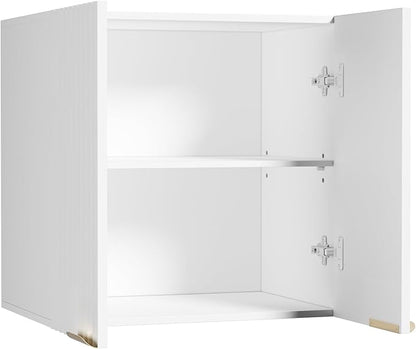 ChooChoo Bathroom Wall Cabinet, Kitchen Storage Cupboard Cabinet with 2 Doors, Fluted Laundry Room Cabinet for Bathroom, Kitchen, Garage, White