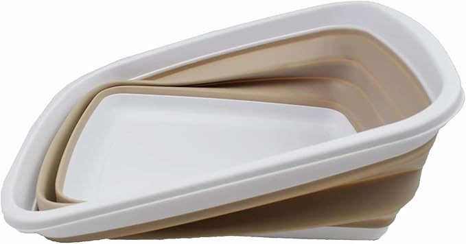 SAMMART 10L (2.6 Gallons) Collapsible Tub - Foldable Dish Tub - Portable Washing Basin - Space Saving Plastic Washtub (White/Latte, 1)