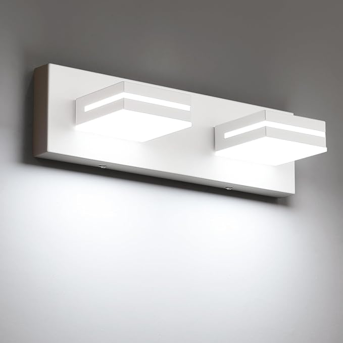 SineRise LED Modern Bathroom Vanity Light Fixtures (2-Light, 15.5-Inch), Matte White Modern Acrylic Bathroom Wall Lighting Fixtures Over Mirror (Cool White 6000K)