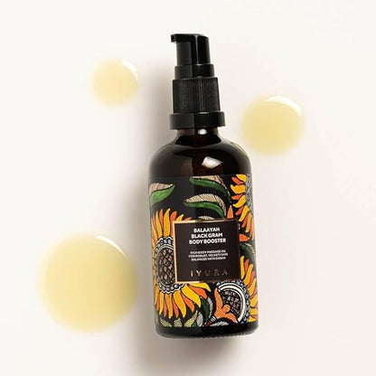 iYURA Balaayah Black Gram Body Booster | Natural Body Oil for Crepey, Mature Skin | Firms the look of Sagging Skin on the Arms & Legs | Long-Lasting Intense Moisturization | 3.38 fl oz (100 ml)
