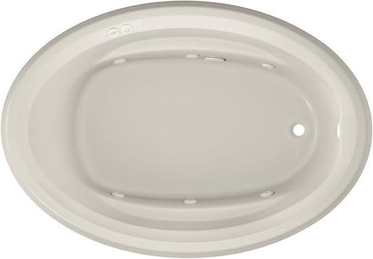 Jacuzzi SIGNATURE Acrylic Whirlpool Oval Drop-In Bathtub, Includes Heater & 6 Jet Massage, Slip Resistant, Right Drain Placement, 59" (L) x 41" (W), Oyster