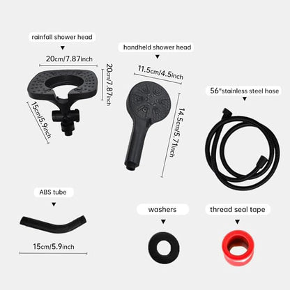 Black Shower Head with Handheld Spray Combo 2 in 1 Rainfall High Pressure with 59" Rotatable Stainless Steel Hose 9 Spray Modes Detachable