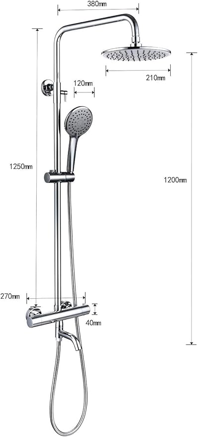 Outdoor Shower Faucet Set 8" Round Shower Head 3 Function Thermostatic Rainfall Shower Faucet Set Handheld Sprayer with Constant Temperature Polished Chrome with Height Adjustable Slide Bar