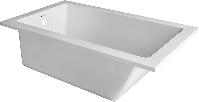Fine Fixtures Drop In White Soaking Bathtub, Fiberglass Acrylic Material, 48"L x 32"W x 19"H