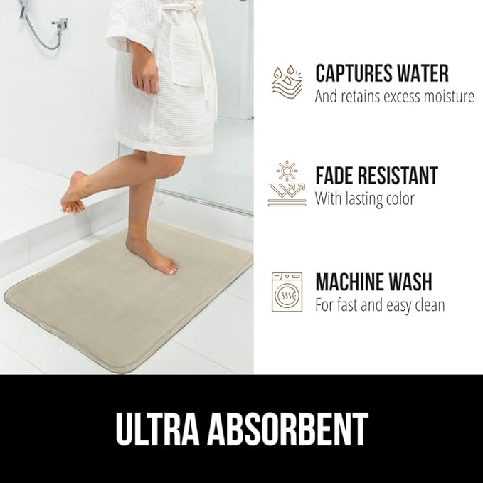 GORILLA GRIP Memory Foam Bath Rugs, Soft Absorbent Velvet Bathroom Mats, Durable Dots on Underside, Machine Washable Bathmat, Carpet Rug Room Decor for Shower Floor, 48x24 Mat, Champagne