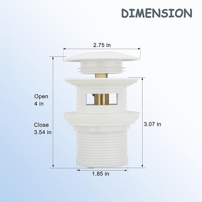 Tub Stopper Bathtub Drain, Brass Pop-up Freestanding Bathtub Drain Stopper, Fits Most Freestanding Tub Rough- in Kits (White)