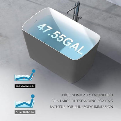 47" Lucite Acrylic Freestanding Bathtub，Square Shape Janpanese Soaking Tub,Toe-tap Chrome Right Drain, Slotted Overflow, cUPC Certified,Glossy 37°Gray