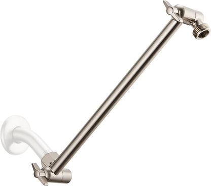 11 Inch Adjustable Shower Head Extension Arm With Locking Set Screw, Singing Rain Brass Nickel Brushed Angle Height Adjustable, Easy To Install, G1/2 Universal Connector Compatible (Nickel Brushed)