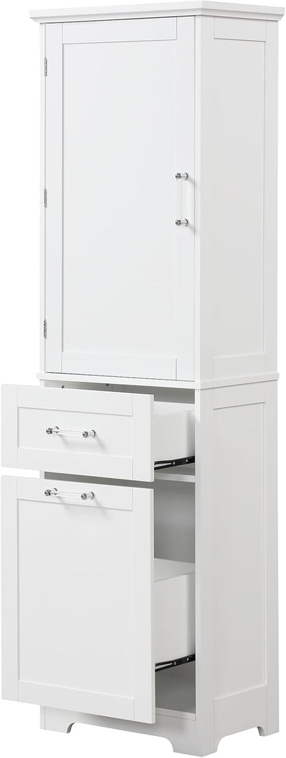 Favfurish 68" Tall Bathroom Storage Cabinet with Door and 2 Drawer,Modern Linen Cabinets w/Adjustable Shelf & Magnetic Door Stopper,Freestanding Organizer for Bath Room,Study,Office,Kitchen White