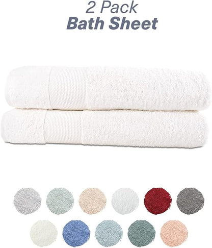Hencely Bath Sheet Set of 2 - (35x64 Inches) - Luxury Extra Large Oversized Towels, 100% Cotton - Quick Dry, Highly Absorbent, Super Soft - Ideal for Spa, Hotel, Bathroom - (Bath Sheets 2 Pack, White)