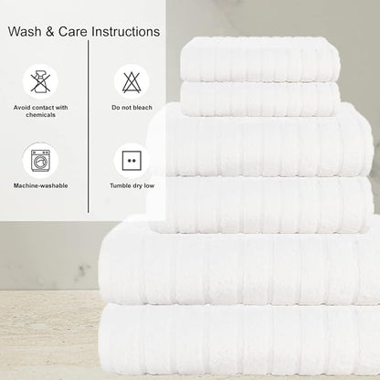 CASA COPENHAGEN Ecstatic Designed in Denmark 600 GSM Hotel & Spa, Kitchen & Bath Set of 6 Egyptian Cotton Towels - 2 Bath Towels, 2 Hand Towels, 2 Washcloths - White
