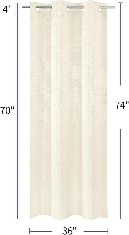 MitoVilla Ivory Waffle Small Stall Shower Curtain Liner Set 36 x 74, No Hooks Required Half Size Narrow Fabric Cloth Shower Curtain Set with Snap-in Liner for Modern Bathroom Decor, Ivory/Beige