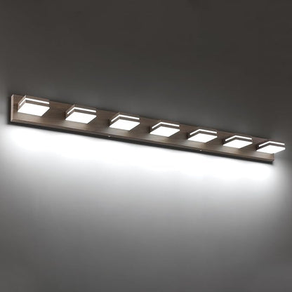 SineRise LED Modern Bathroom Vanity Light Fixtures (7-Light, 55-Inch, Dimmable), Brown Wood Painted Modern Acrylic Bathroom Wall Lighting Fixtures Over Mirror (Cool White 6000K)