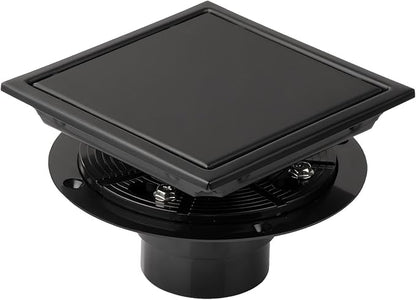 Square Shower Drain, Black Shower Drain 6 inch with Flange and 2 in 1 Tile-Insert Cover, AISI 304 Stainless Steel Matte Black Shower Floor Drain with Hair Catcher and Flange