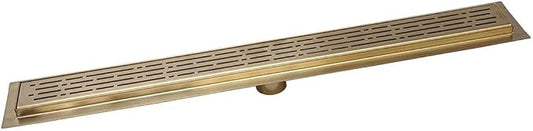 SereneDrains 304 Stainless Steel 30 Inch Brushed Gold Shower Drain Kit Broken Lane Brass Linear Shower Drains Long Hair Catcher Strainer Grate Cover Bathroom Floor (Matte Gold, 30 Inch)