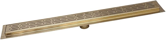 SereneDrains 304 Stainless Steel 24 Inch Brushed Gold Shower Drain Kit Broken Lane Brass Linear Shower Drains Long Hair Catcher Strainer Grate Cover Bathroom Floor (Matte Gold, 24 Inch)