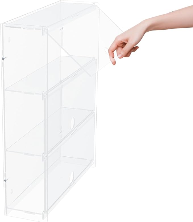Choowin 3 Layer Wall Shelf Clear Acrylic Display Case for Collectibles, Mini Figures, Pop Mart, Labubu, Sonny Angel, Smiski - Assemble Dustproof Acrylic Display Box with Door (12x3.7x15.3 inch)