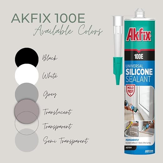 Akfix 100E RTV Silicone Caulk Clear (2x10.1 fl.oz.) - 100% Silicone Sealant Waterproof for Kitchen and Bathroom, Shower, Toilet, Sink, Window and Door, No Discoloring | Clear, 2 Pack