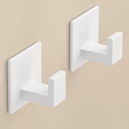 Adhesive Shower Hooks, Towel Hooks for Hanging Robe, Coat, Hat, Loofah, Heavy Duty Wall Hooks Stick on Bathroom, Kitchen and Office (2 Pack, White)
