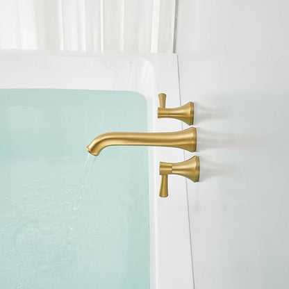 Wall Mount Tub Filler Brass Tub Faucet Brushed Gold Bathroom Bathtub Faucets with 2 Handles