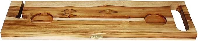 EcoDecors Eleganto 30" Live Edge Solid Teak Bath Caddy Tray with Handle, Book & Tablet Holder, Wine Glass Holders, Luxury Bathtub Tray