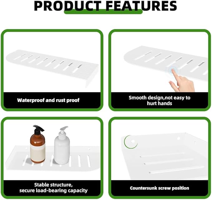 Shower Caddy Hanging, Corner Shelf Bathroom Shelves, Shower Shelf for Tiled Wall, Matte Floating Shelves for Wall, Storage Rack Stainless Steel White 12x5 inch(30x12cm)