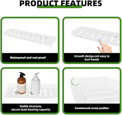 Shower Caddy Hanging, Corner Shelf Bathroom Shelves, Shower Shelf for Tiled Wall, Matte Floating Shelves for Wall, Storage Rack Stainless Steel White 12x5 inch(30x12cm)