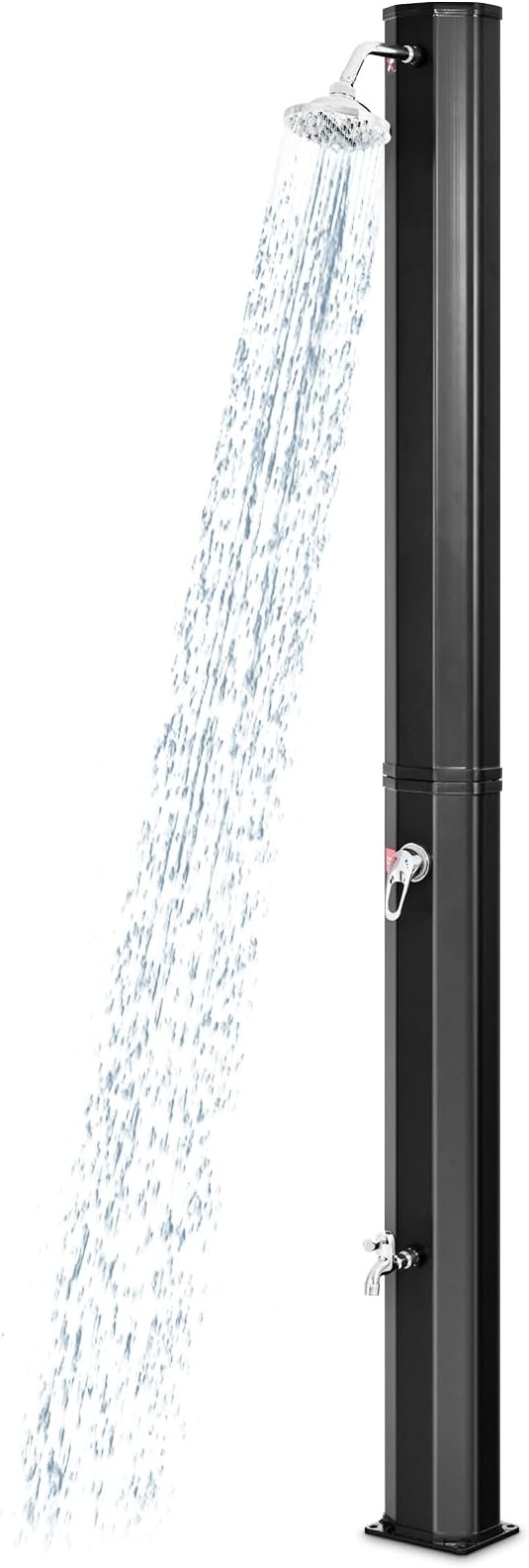 Goplus 9.3 Gallon Solar Heated Outdoor Shower, 7.2 FT Freestanding Garden Shower with 360° Swivel Shower Head, Foot Shower & Temperature Adjustment, for Poolside Backyard Beach (Black)