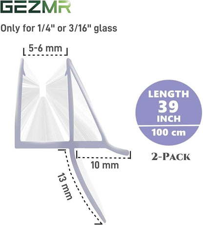 2-Pack Shower Door Bottom Seal (1/4'' X 39'') Glass Shower Door Seal Strip with Drip Rail Frameless Shower Door Sweep can Covers up to 13mm Gap