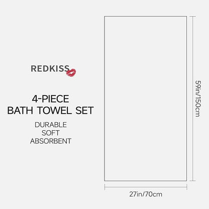 REDKISS 100% Cotton Bath Towels Set of 4, Extra Large Bath Sheets 27 X 59 Inches, 600 GSM, Quick Dry, Ultra Soft & Super Absorbent Bathroom Towel Sets for Bathroom, Gym, Spa, Pool & Hotel, White