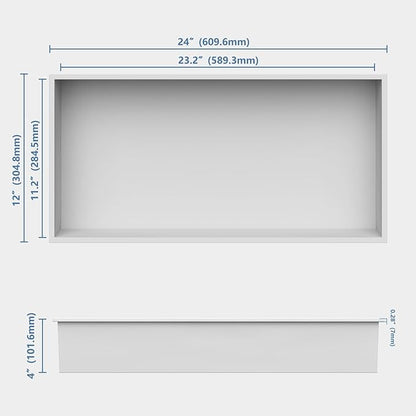 Homevacious 24" X 12" X 4" Stainless Steel Shower Niche No Tile Needed White Bathroom Shelf Rimless Recessed Wall Niche for Bathroom Storage