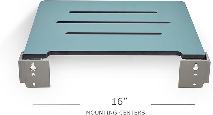 18 inch Silhouette Slimline Folding Wall Mount Shower Bench Seat, Teal Seat with Silver Frame