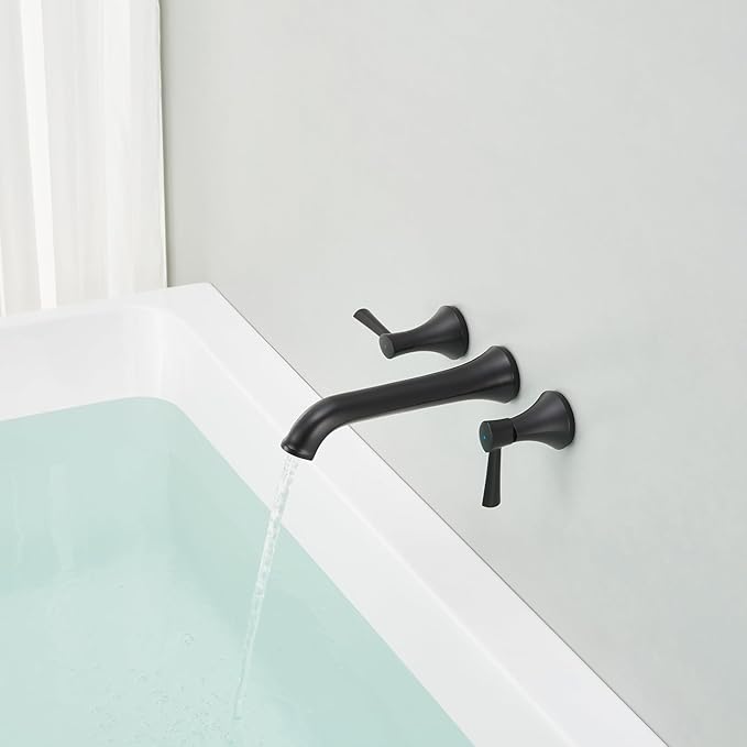 Wall Mount Tub Filler Brass Tub Faucet Black Bathroom Bathtub Faucets with 2 Handles