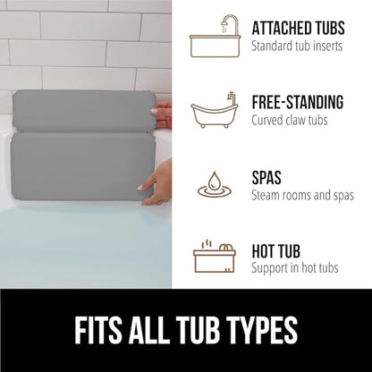 GORILLA GRIP Bath Pillow for Tub, Improved Suction Cups, Luxury Bathtub Pillows, Headrest for Neck and Back Support, Relaxing Home Spa, Hot Tubs and Bathroom Essentials, Gifts for Women, 2 Panel Gray