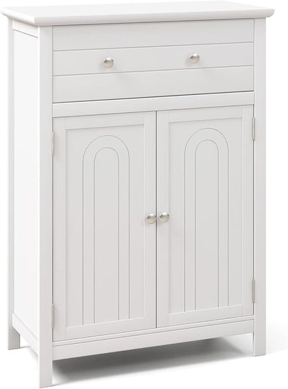 Giantex Bathroom Storage Cabinet with Drawer - Floor Cabinet with Doors, Adjustable Shelf, Storage Organizer for Entryway, Laundry Room, Kitchen, Living Room, Bedroom, Freestanding Cupboard (White)