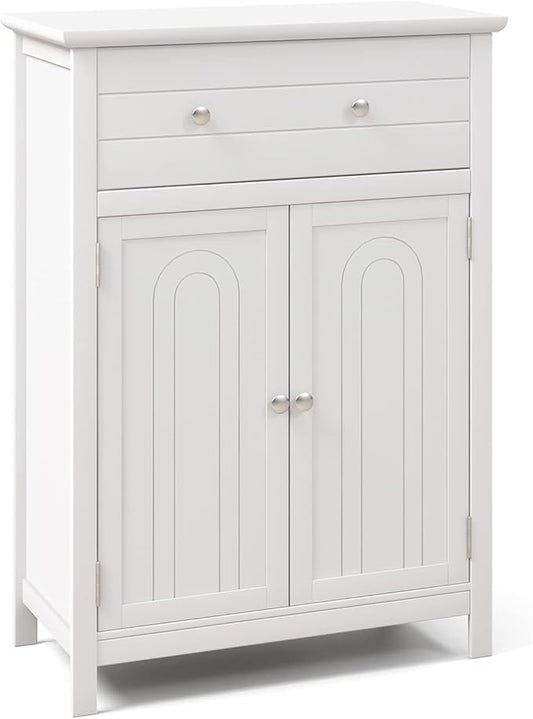 Giantex Bathroom Storage Cabinet with Drawer - Floor Cabinet with Doors, Adjustable Shelf, Storage Organizer for Entryway, Laundry Room, Kitchen, Living Room, Bedroom, Freestanding Cupboard (White)