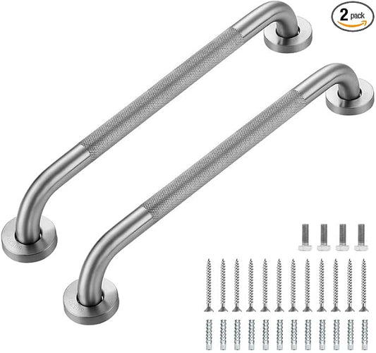 Grab Bars for Shower, 2 Pack 18-Inch Anti Slip Shower Handles for Elderly, Safety Shower Grab Bar, Stainless Steel Handicap Grab Bars for Bathroom,Toilet (Brushed Nickel, 1" Diameter)