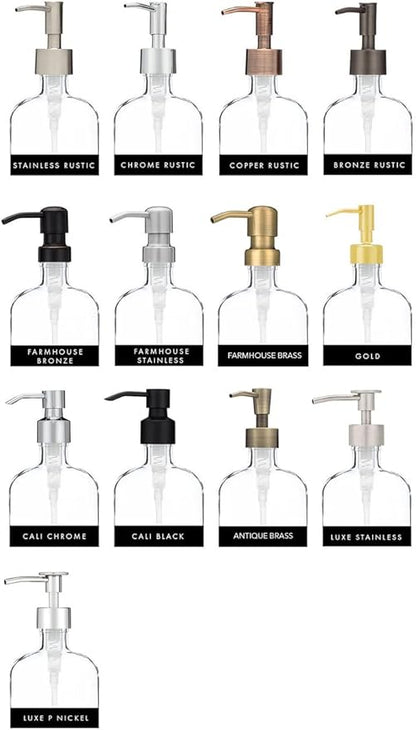 Rail19 French Vessel Glass Soap Dispenser with Metal Pump - Refillable Hand Soap, Lotion & Sanitizer for Sinks and Small Countertops, 8.5oz (Farmhouse Stainless)