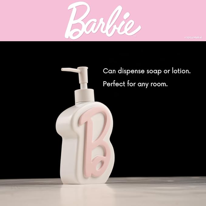 Collectibles Barbie Light Pink B Monogram Soap/Lotion/Hand Sanitizer Resin Pump Dispenser, 11.69 Ounces, (Officially Licensed Product) by Franco
