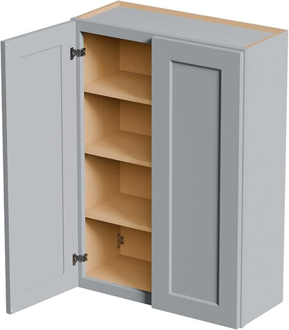 30 Inch Laundry Room Cabinets Wall Mounted, Solid Wood Over The Toilet Storage Cabinet, Bathroom Organizer Cabinets with 2 Door & 3 Shelves, Easy to Assemble for Kitchen, Garage - Dark Gray